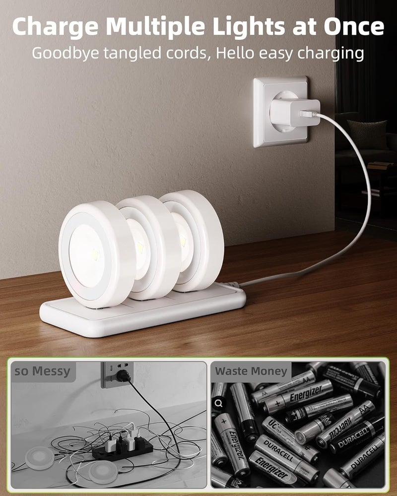EZVALO LED Puck Lights with Charging Station, Rechargeable Sitck On Tap Lights, Wireless Closet Light, 3 Color Temps, Under Cabinet Lights, 2.5'' Mini Touch Light for Kitchen,Pantry,Shelves(6 Pack) - Image 3